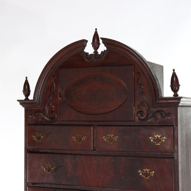 Antique Queen Anne Style Carved Mahogany Bonnet Top High Boy C1900 For Sale - Image 4 of 18