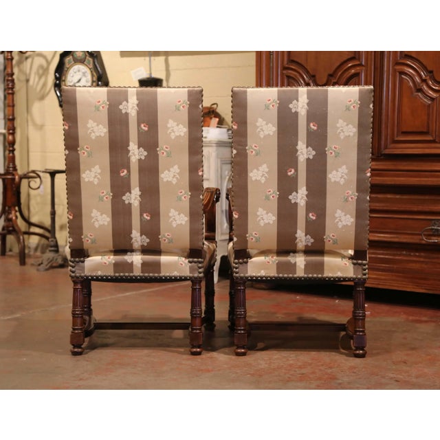 Pair of 19th Century French Louis XIII Walnut Fauteuils With Carved Ram Heads For Sale - Image 10 of 12