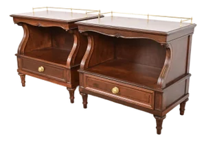 Karges French Regency Louis XVI Burled Walnut Nightstands, Newly Refinished