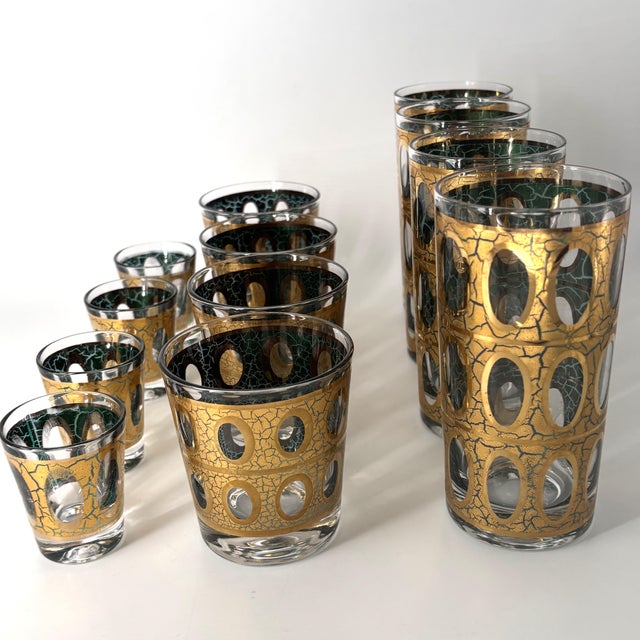 Mid-Century Modern Culver “Pisa” Crackle Gold 12-Piece Barware Set, Circa 1960 For Sale - Image 3 of 10