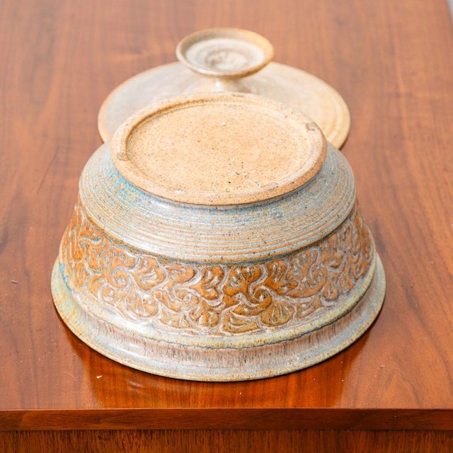 Ceramic 1960s Mid-Century Modern Art Pottery Lidded Bowl Ceramic Vessel Glazed Round Signed Serving Casserole For Sale - Image 7 of 11