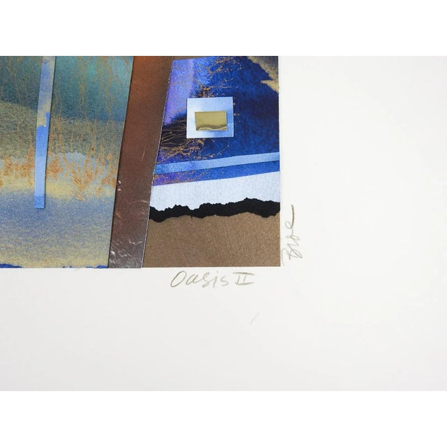 Vintage late 20th century abstract watercolor and foil on paper collage by Joy Broe (b. 1948) American. Signed and titled...