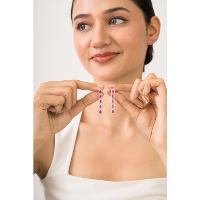 VRJewels 3.82ct Pinkish Red Ruby Diamond Dangle Earrings in 14k White Gold- A Pair For Sale - Image 9 of 12