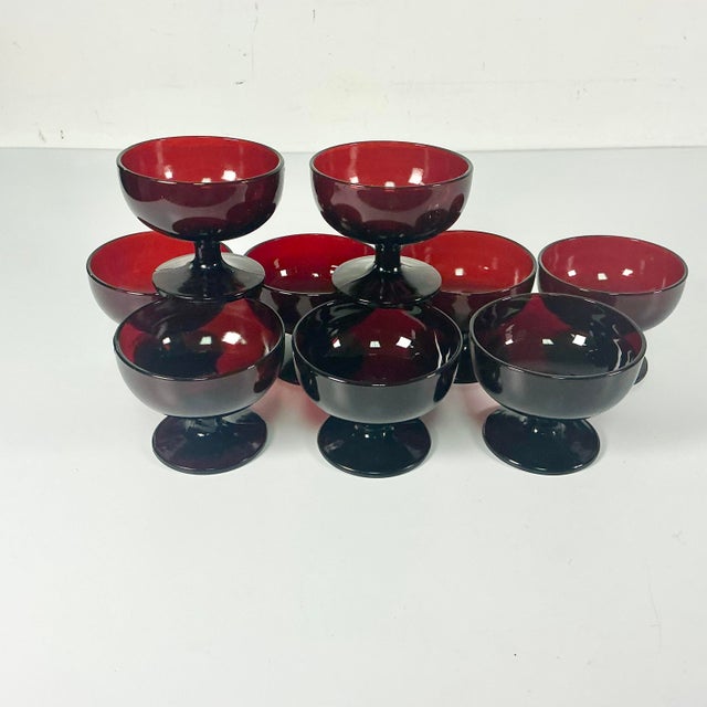 Red was an iconic color in the Art Deco era in American. This set of 9 hard-to-find Champagne Coupes are an excellent...