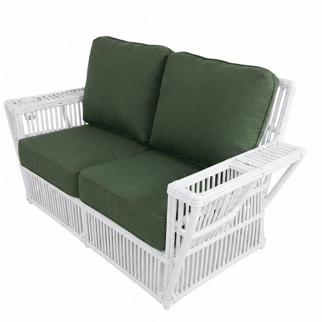 Wood 1990s Presidents Nantucket Stick White Reed Rattan Livingroom Set W/ Green Cushions For Sale - Image 7 of 9