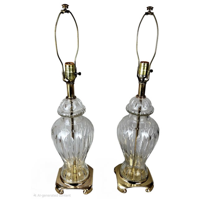 Hollywood Regency Attributed 1920s European Cut Crystal and Brass Urn Table Lamps – A Pair For Sale - Image 3 of 12