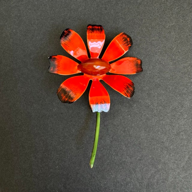 Orange Vintage Enamel Daisy Brooch Orange Flower Pin Original by Robert 60s Retro For Sale - Image 8 of 8