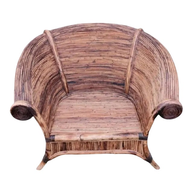 Vintage Pencil Reed Bamboo Vivai Del Sud Island Coastal Regency Lounge Club Chair For Sale