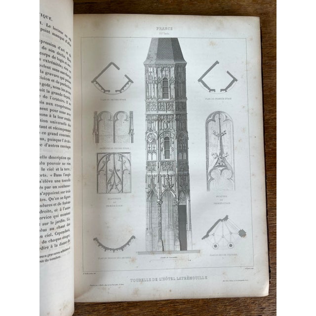 Mid 19th Century Large Antique French Architecture Books Verdier Cattois Red Leather Spine For Sale - Image 5 of 16