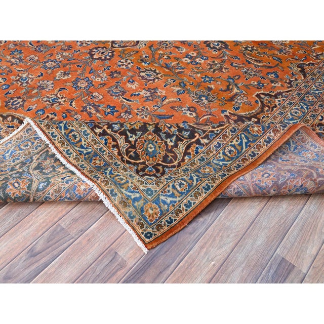 Red 1960 9'8"x12'8" Red Hand Knotted Soft Wool Natural Dyes Vintage Persian Kashan Rug For Sale - Image 8 of 11