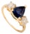 1.7 Ct Pear Sapphire Diamond Early Art Deco Ring Size 6 in 14k Gold For Sale