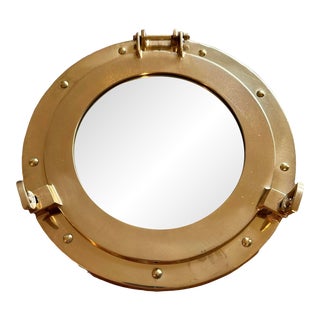 Vintage Lacquered Brass Porthole Mirror With Opening For Sale