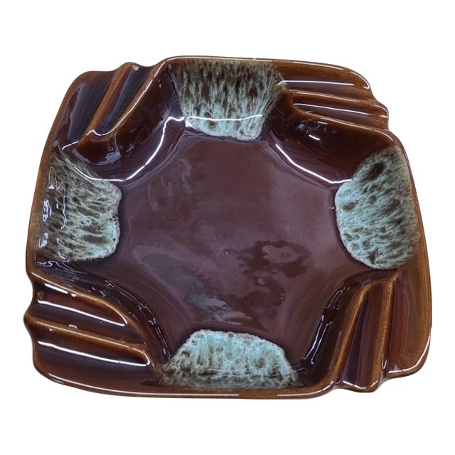 Mid 20th Century “Mint Chocolate Dream” Drip Glaze Ashtray — #3455 Usa California Pottery For Sale