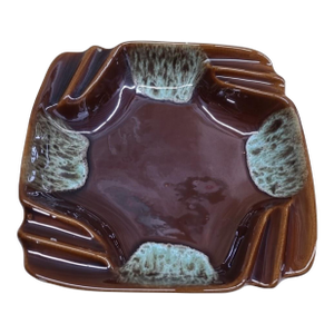 Mid 20th Century “Mint Chocolate Dream” Drip Glaze Ashtray — #3455 Usa California Pottery