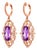 1920s 14K Pink Rose Gold Art Deco Diamond & Amethyst Drop Dangle Earrings, Pair For Sale