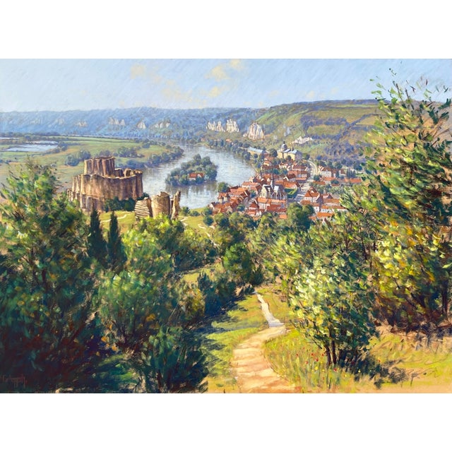 Les Andelys in the Seine Valley France Landscape Pastel Art. A fine example of the beautiful work of British 20th Century...