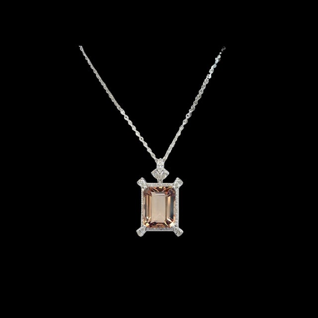 Natural Finely Faceted Quality Smoky Topaz and Diamond Necklace with a length of 20" and set in 14k white Gold 38.38 TCW...