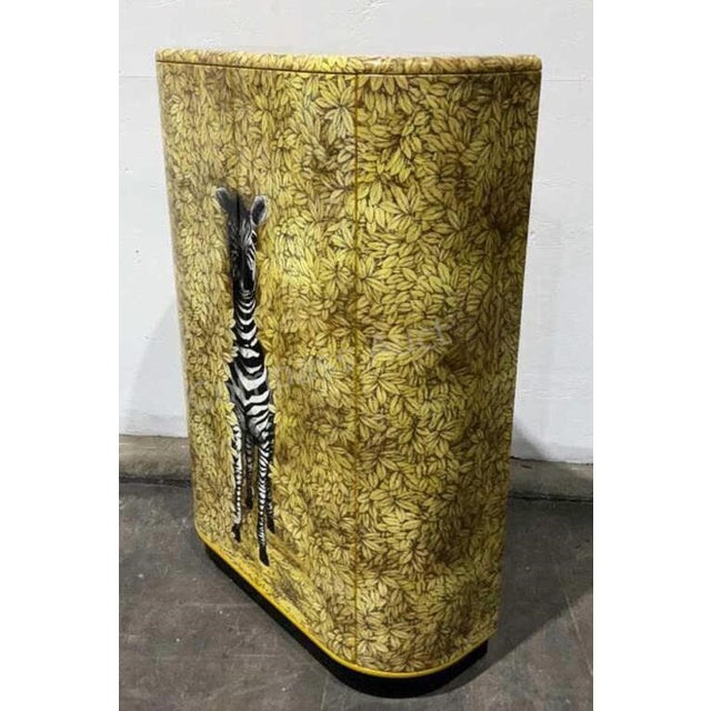 Yellow Barnaba Fornasetti | Curved 'Zebra' Cabinet One of Fifteen, Date: 2003 For Sale - Image 8 of 10
