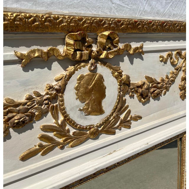 Antique White 19th Century French Trumeau Mirror For Sale - Image 8 of 16