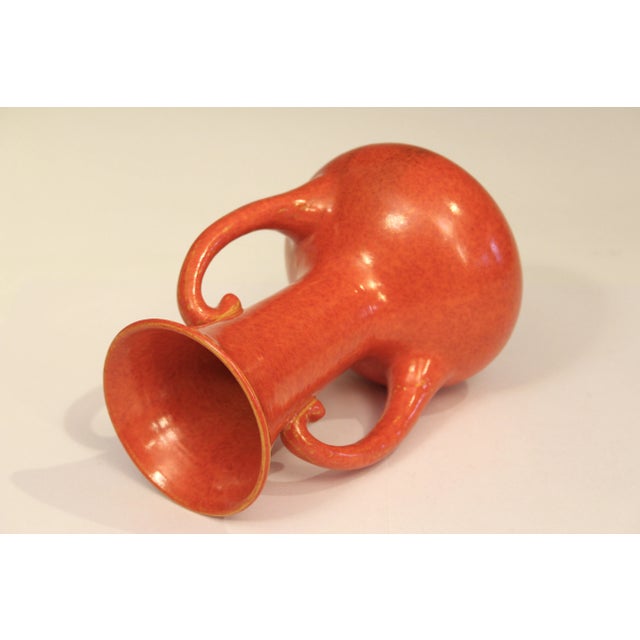 Art Deco Vintage Awaji Pottery Art Deco Atomic Chrome Orange Red Vase For Sale - Image 3 of 6