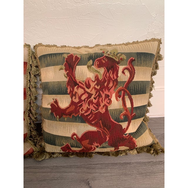 2020s Contemporary Striped Lion Aubusson Throw Pillows - A Pair For Sale - Image 5 of 9