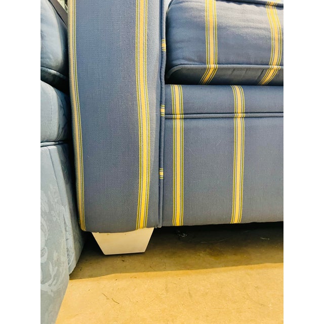 2020s Coastal Blue & Yellow Stripe Sofa Pull Out Sleeper Couch For Sale - Image 5 of 6