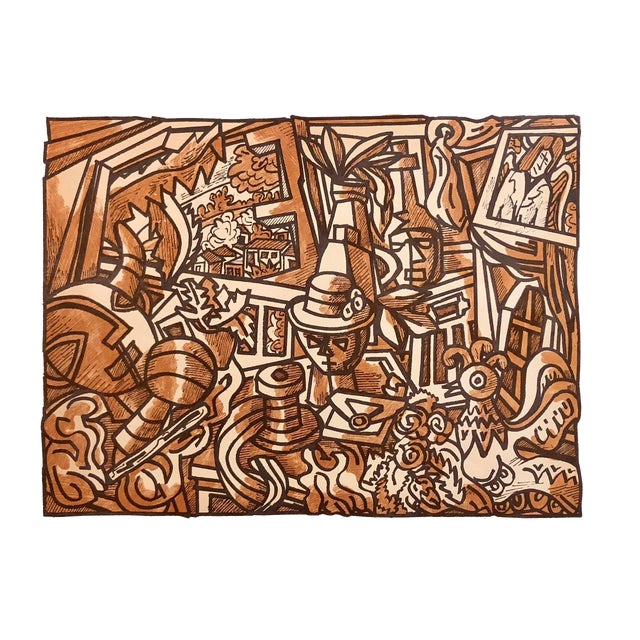 Marius Sznajderman, Large Venezuelan Modernist Lithograph "The Balcony #3" Color Print, 1984 For Sale