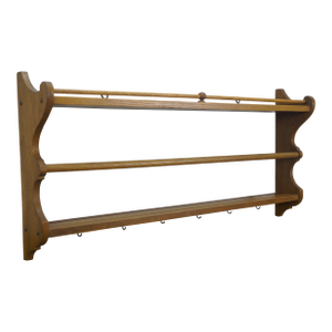 Oak Serpentine 2 Tier Farmhouse Wall Hanging Plate Rack Tea Cup Display Shelf 35"