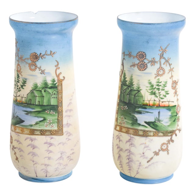 Glass Vases with Wide Mouths, 1910s, Set of 2 For Sale