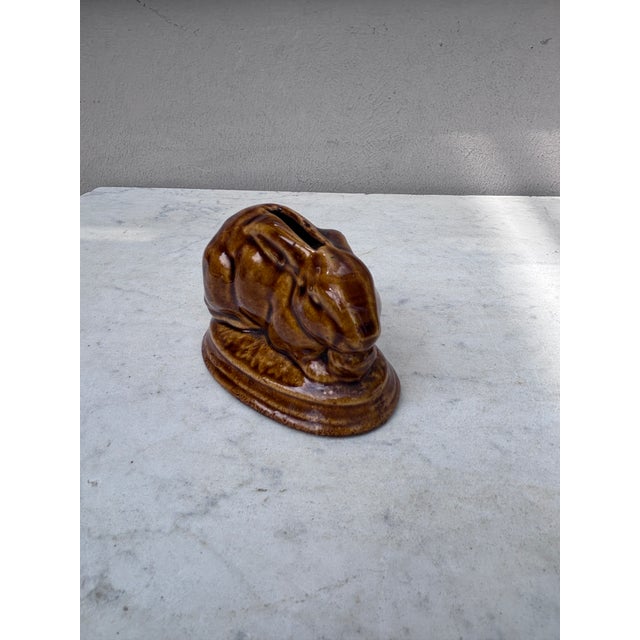 French Country French Majolica Rabbit Money Bank Circa 1900 For Sale - Image 3 of 4