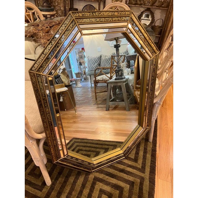 Glass LaBarge Style Tortoiseshell Octagonal Wall Mirror, Vintage 1980s Design For Sale - Image 7 of 17
