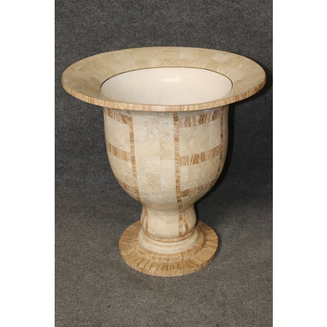 Pair Vintage Tessellated Travertine Campana Urns Planters For Sale - Image 9 of 10
