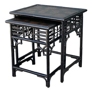 Vintage Fretwork Rattan Nesting Tables - Set of 2 For Sale