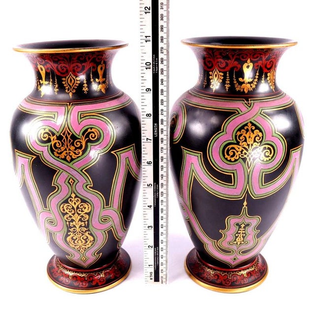 Enamelled Black Basalt Baluster Vases in the style of Christopher Dresser, Set of 2 For Sale - Image 15 of 17