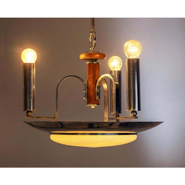 1930s Metal Four-Lamp Chandelier, 1940s For Sale - Image 5 of 6
