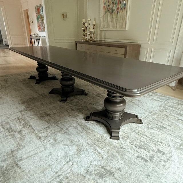 Exceptionally Long Three Pedestal Dining Table For Sale - Image 11 of 18