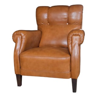 1960s German Cognac Leather Lounge Chair With Tufted Back For Sale