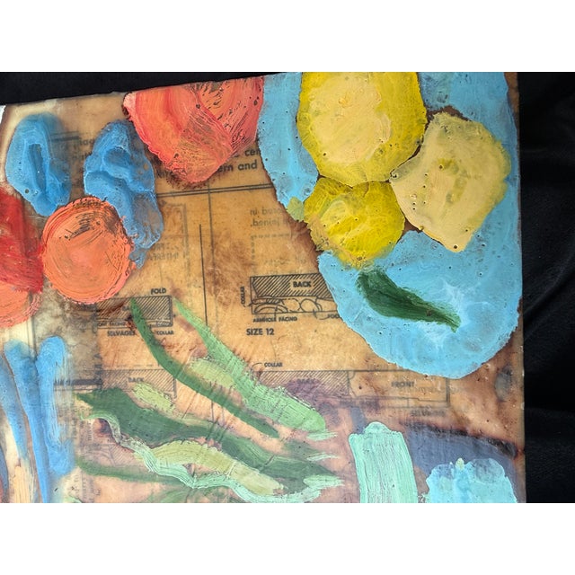 Sq. Encaustic & Antique Collage on Cradled Panel, Hartman For Sale - Image 10 of 10