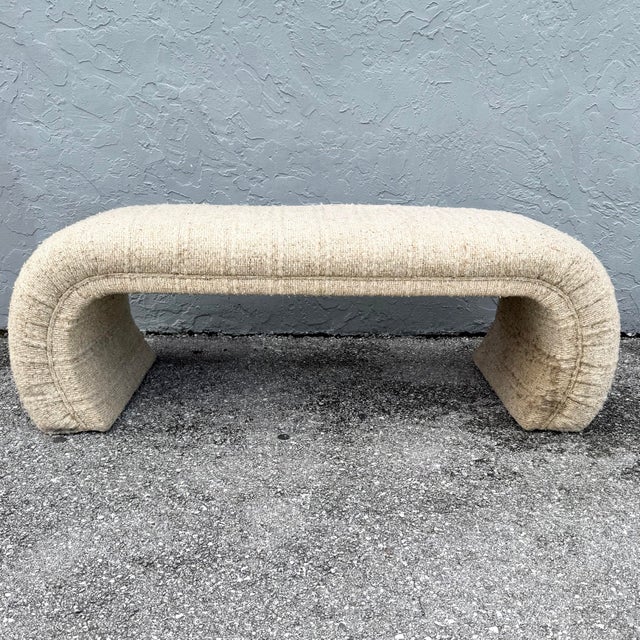 Postmodern Postmodern Haitian Cotton Upholstered Flared Waterfall Bench For Sale - Image 3 of 9