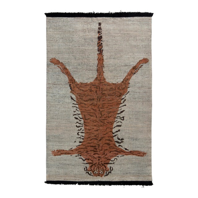 Rug & Kilim Tiger Skin Style Rug in Orange, Gray Pictorial, 5x7 For Sale