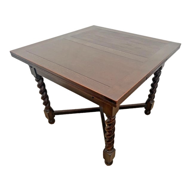 Antique Expanding Pub Kitchen Table Barley Twist Legs Quarter Sawed Dark Oak For Sale