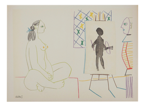 Pablo Picasso, The Costumed Painter and His Model, Lithograph