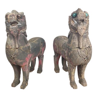 Temple Lions, Se Asia 19th Century, a Pair For Sale