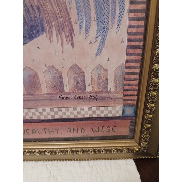 Folk Art Print in Heavy Gilt Frame by Valorie Wenz 'Early to Bed' Rooster Salt House Reproduction For Sale - Image 4 of 6