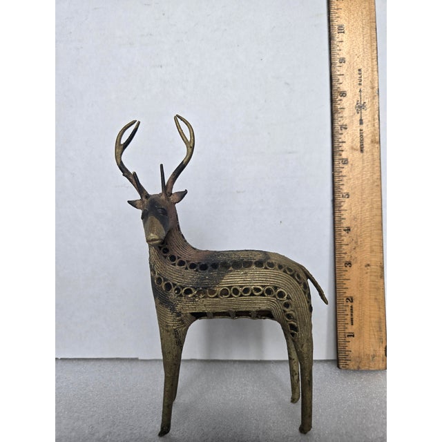 Indian Vintage Indian Dhokra Brass Deer Sculpture For Sale - Image 3 of 9