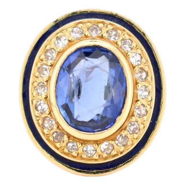 1960s Vintage Halo Ring, 18k Yellow Gold, Certified No-Heat Ceylon Sapphire 2cts For Sale