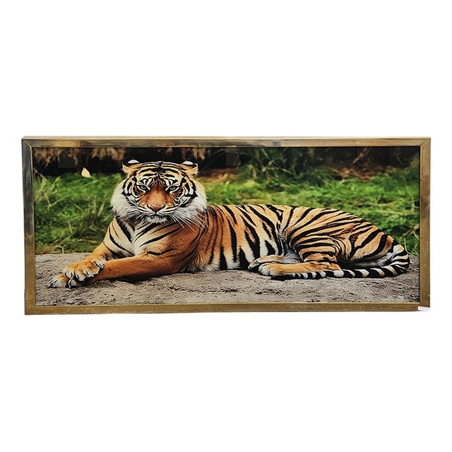 Glass Painting with Tiger, 1980s For Sale