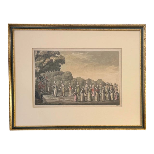 Antique Hand-Tinted Engraving | Ottoman Dance Scene by F. Raineri | Framed Orientalist Art Print For Sale