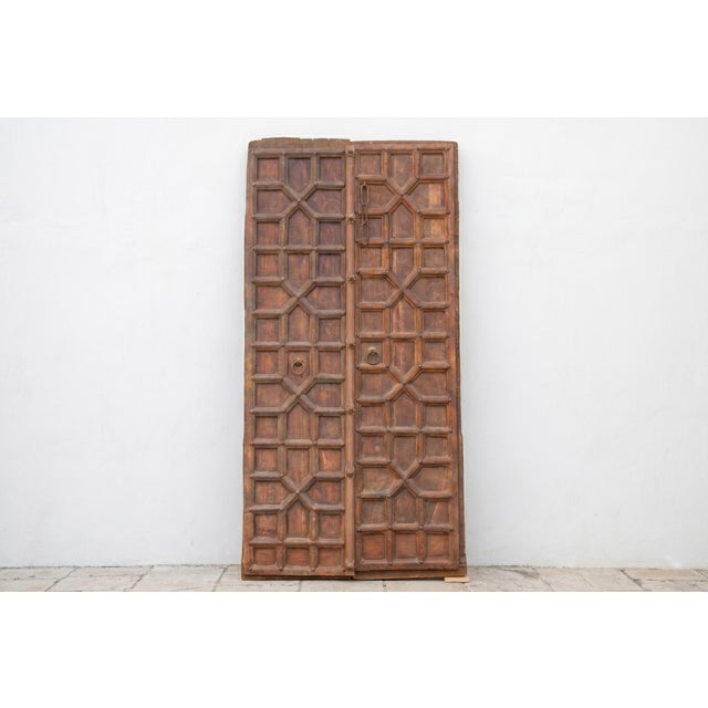 Antique Indian Haveli Portal Carved Teak Door For Sale - Image 9 of 12