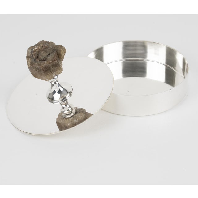 Metal Christian Dior Paris Silver Plate Box with Quartz Stone, circa 1970 For Sale - Image 7 of 13